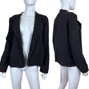 Eileen Fisher Women Size XS Gray Italian Fabric Linen Tweed Cardigan Jacket Boho
